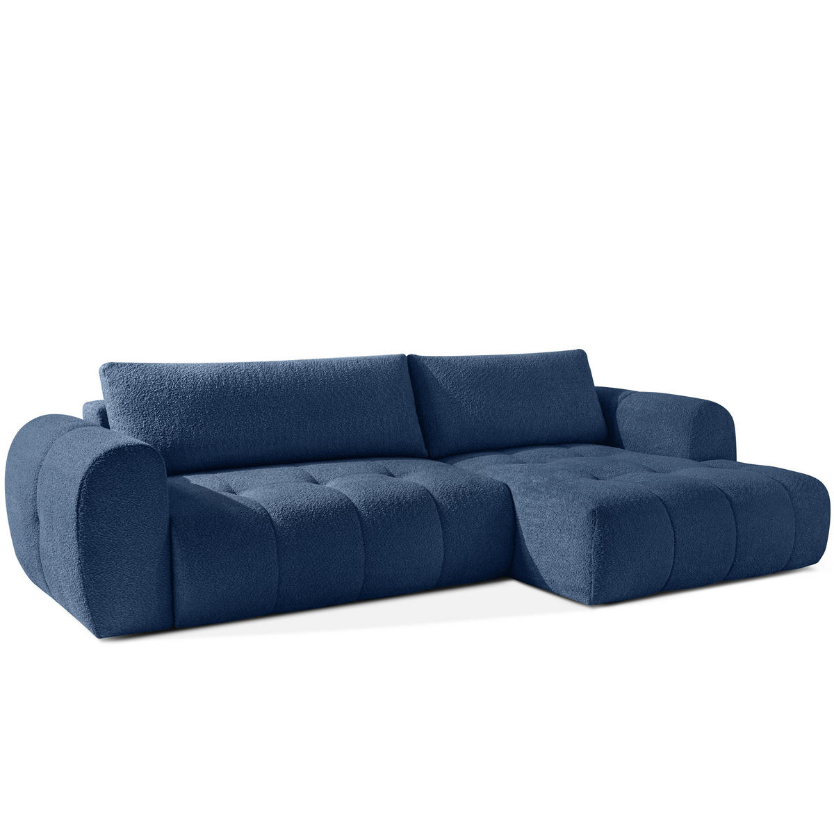 ECKSOFA MIT HOCKER LIRA, Dunkelblau, Bouclé - Dunkelblau, Holz/Holzwerkstoff (96/50cm) - KONSIMO®