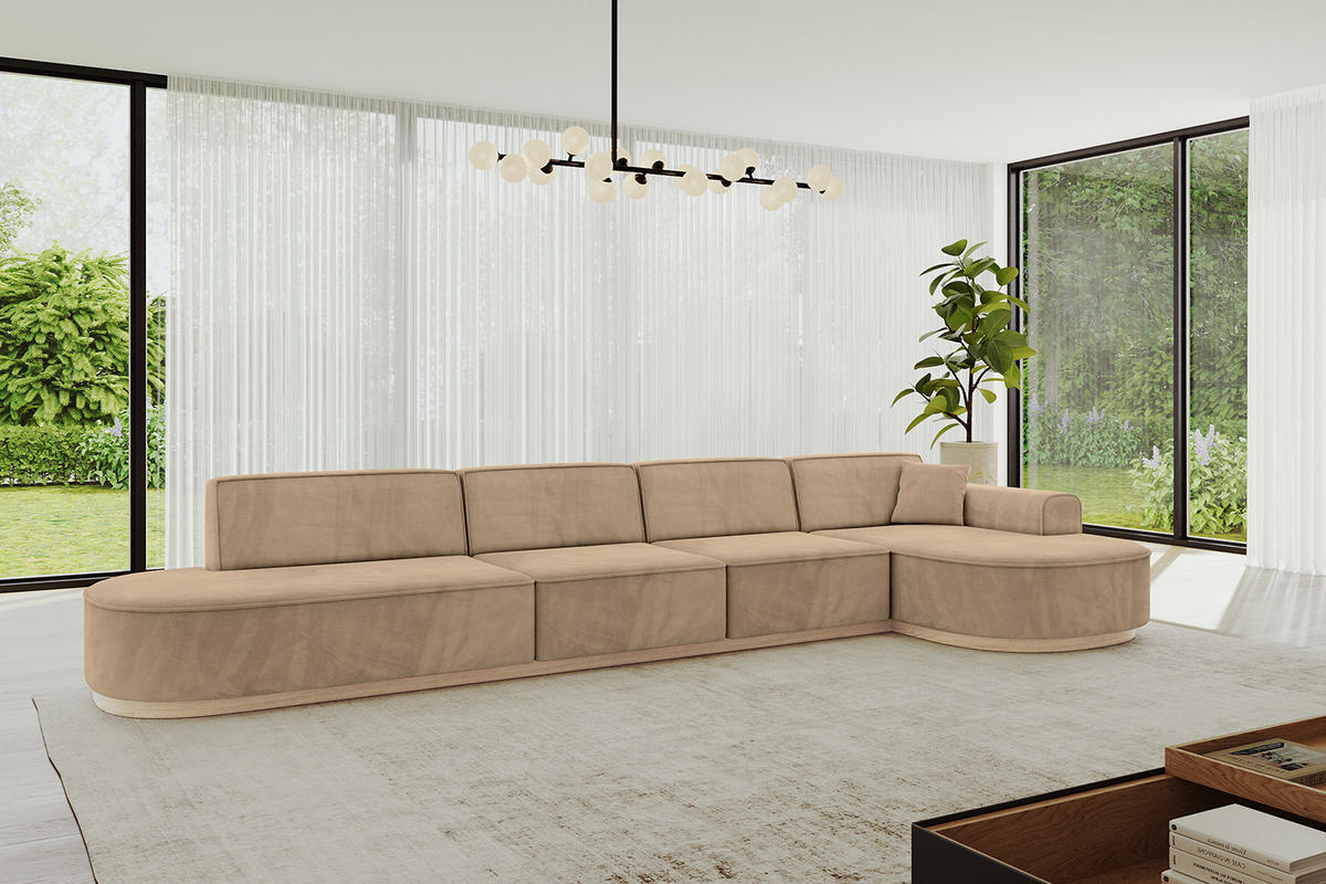 ECKSOFA Ottomane Rechts MARI-L3-v1 - 413x171x83 cm Taupe Velours - Taupe, Holzwerkstoff/Textil (171/413cm) - ALTDECOR