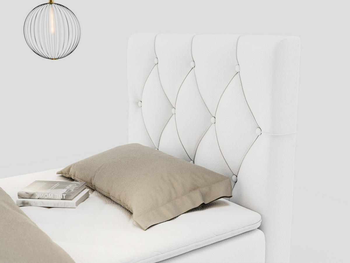 BOXBETT ALDA 90/200 Weiß Kunstleder - H3 - Rechts Seite - Weiß, Holz/Textil (90/200cm) - MKS