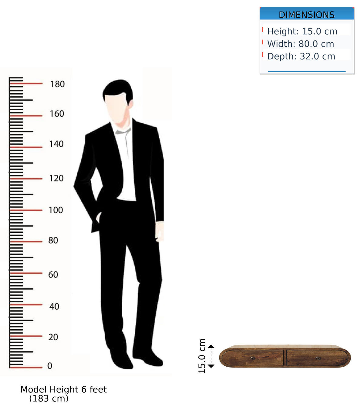 KONSOLEN TISCH Rounded Wandmontage mit 2 Schubladen - Braun, Holz (80/32/15cm) - Artisan Furniture
