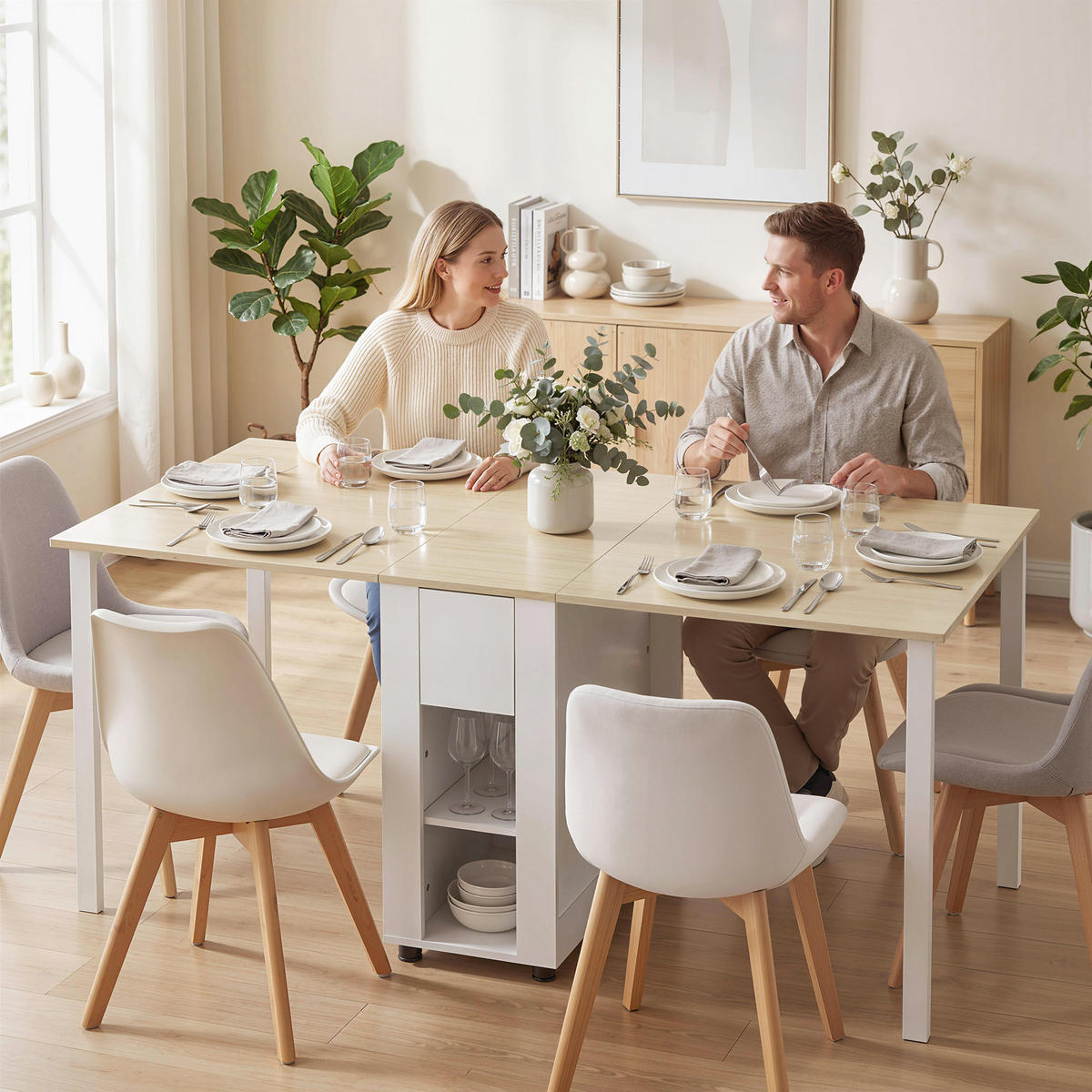 KLAPPTISCH MDF Weiß Naturholz - Weiß, Holz/Holzwerkstoff (168.2/85/73cm) - HOMCOM