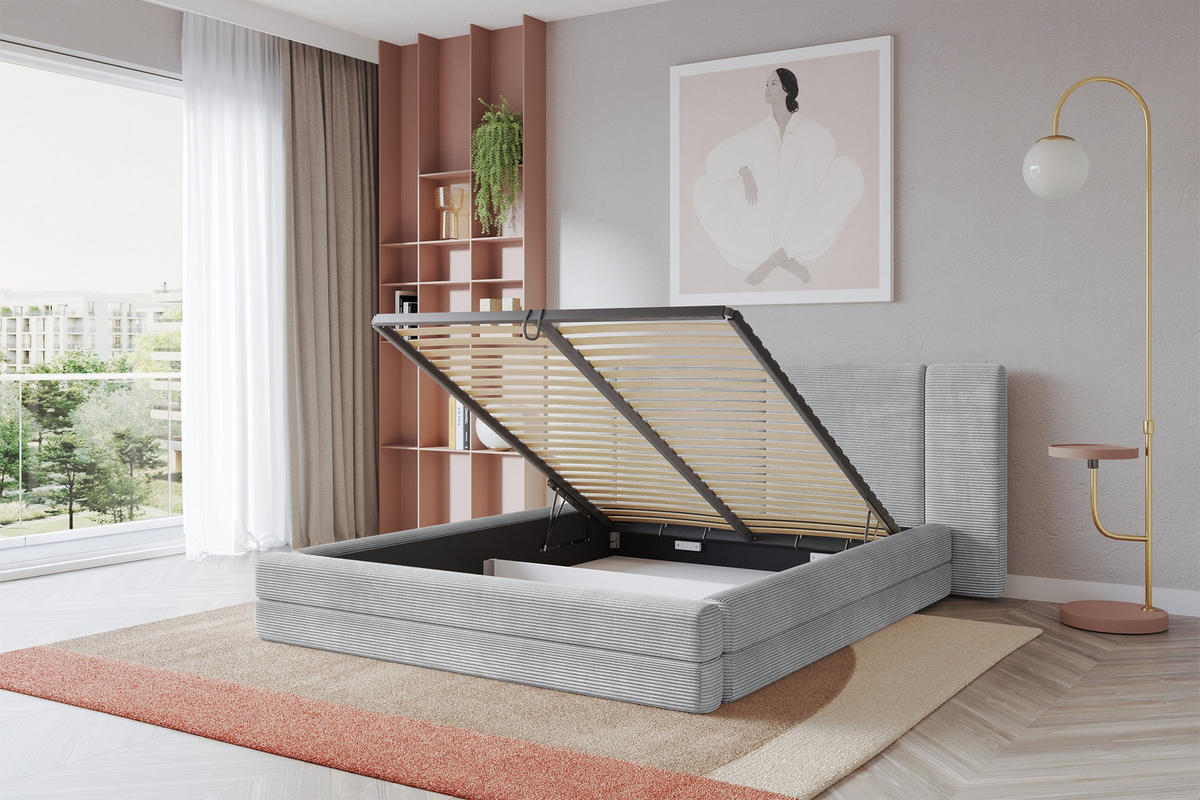 POLSTERBETT mit Bettkasten und Lattenrost, Bett mit Matratze H3/H4 - TEVO 160x200 Grau - Anthrazit, Holzwerkstoff/Textil (160/200cm) - ALTDECOR