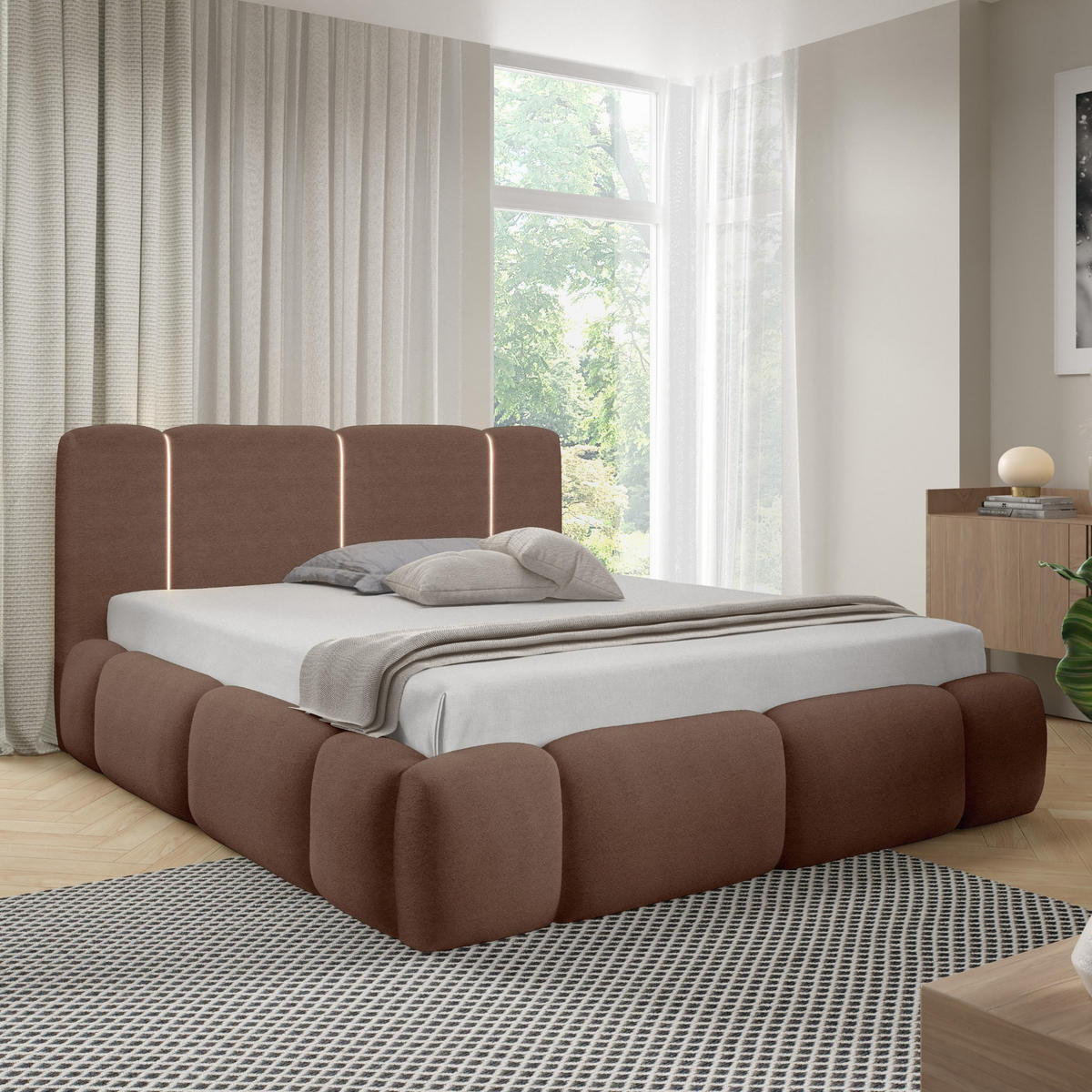 POLSTERBETT mit Stauraum und LED-Beleuchtung 180x200 cm in Braun - Braun, Metall (180/200cm) - Home Collective