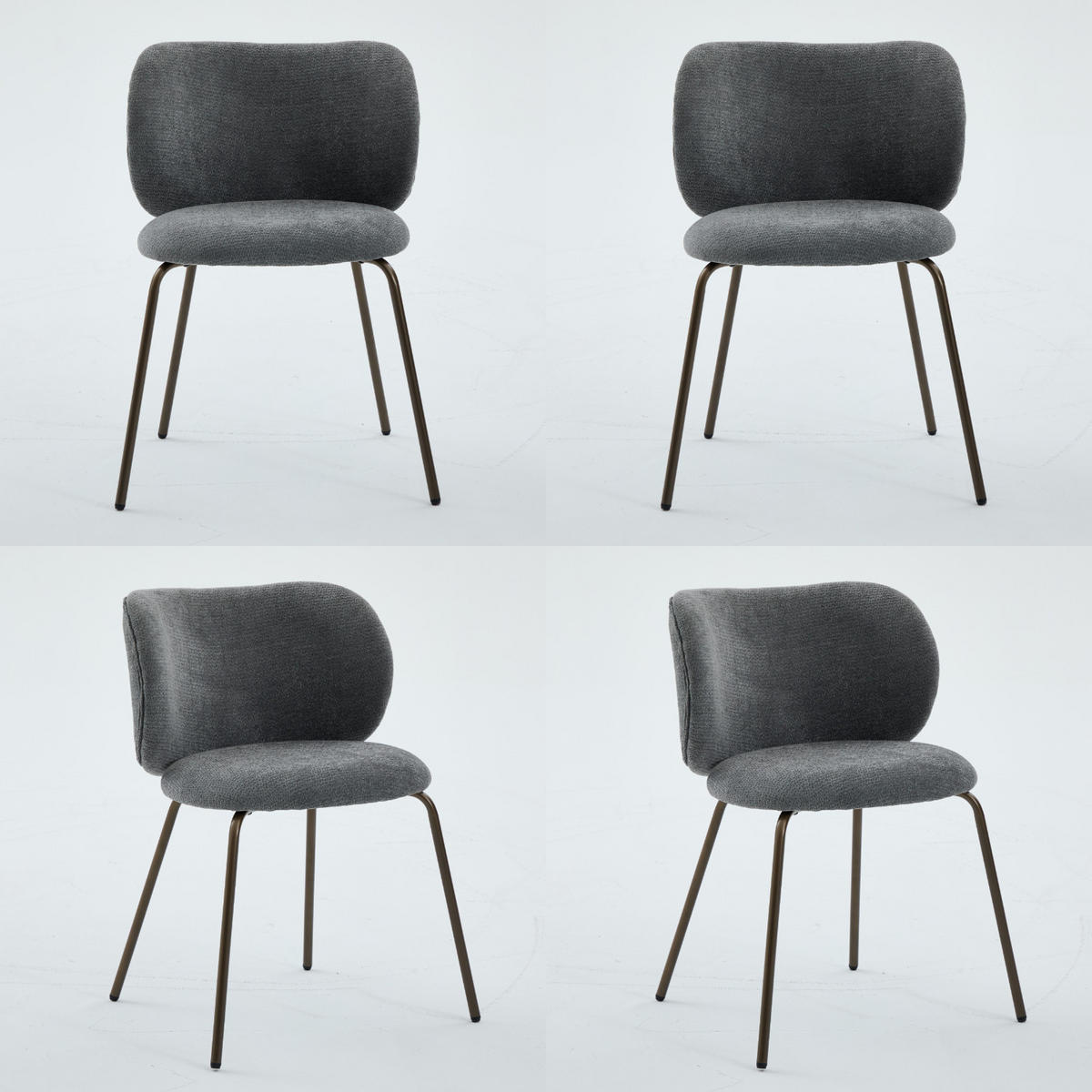 CHENILLE-STÜHLE im 6er-Set, mit geschwungener Rückenlehne und weicher Polsterung, Grau - Grün, Textil (52/80/58cm) - Meubles Cosy