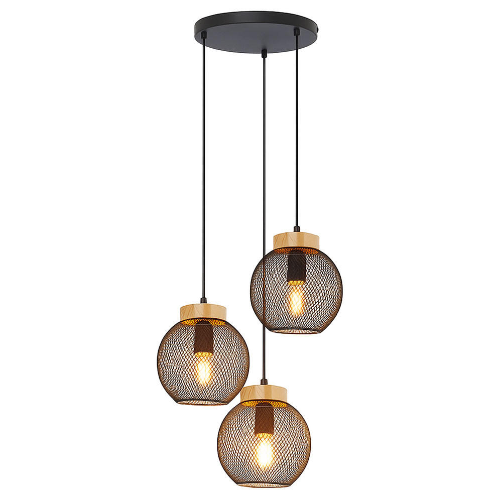 HÄNGELEUCHTE Metall Schwarz Drahtgeflecht - Schwarz, Holz (44/44/120cm) - Globo Lighting