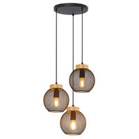 HÄNGELEUCHTE Metall Schwarz Drahtgeflecht - Schwarz, Holz (44/44/120cm) - Globo Lighting