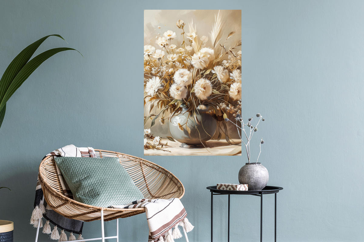 WANDTATTOO Blumen - Vase - Stilleben - Beige 40x60 cm - Creme, Kunststoff (40/60/0.1cm) - MuchoWow