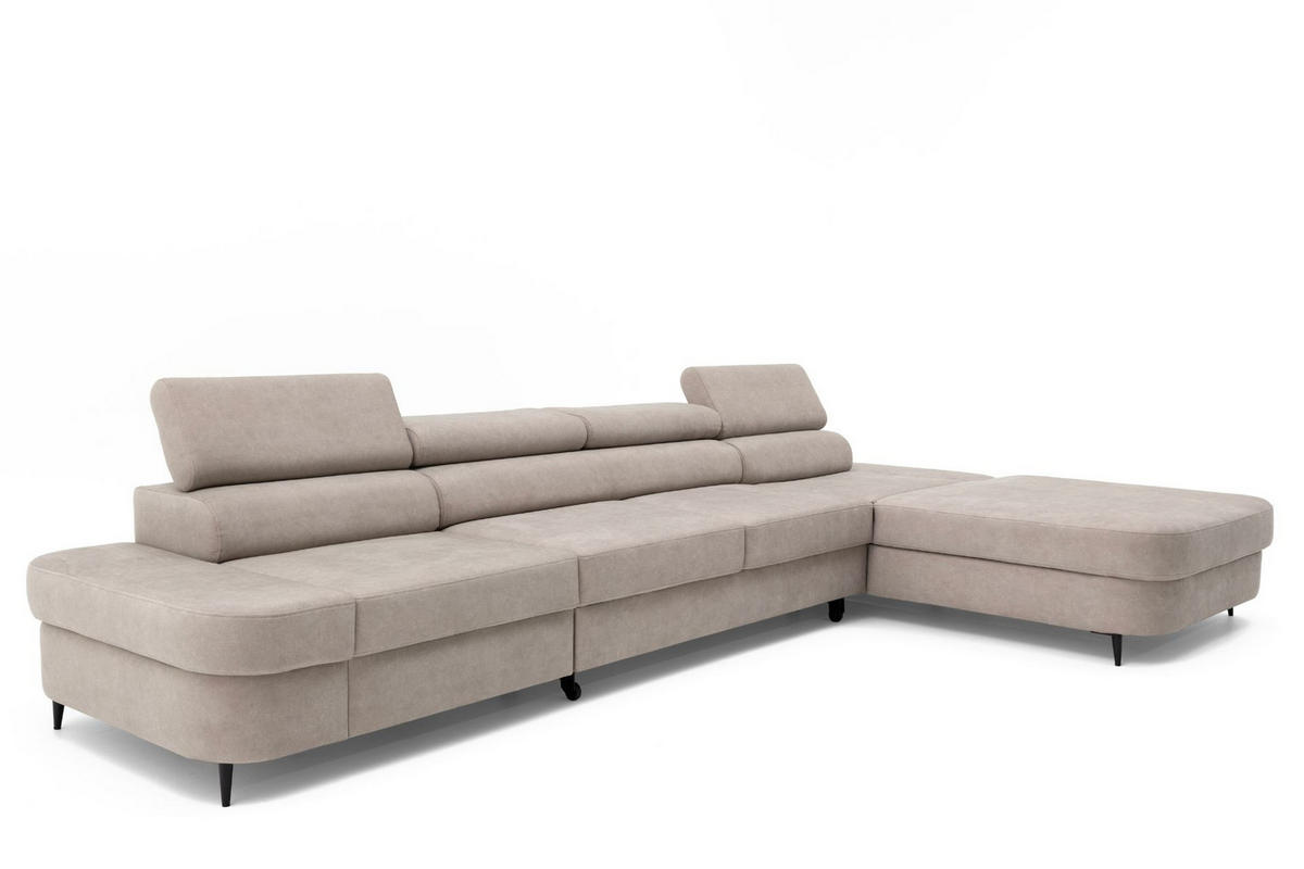 ECKSOFA JAZZ MAXI Rechts mit Schlaffunktion 125x195 Velours Beige - Beige/Schwarz, Holz/Textil (203/350cm) - Muffo