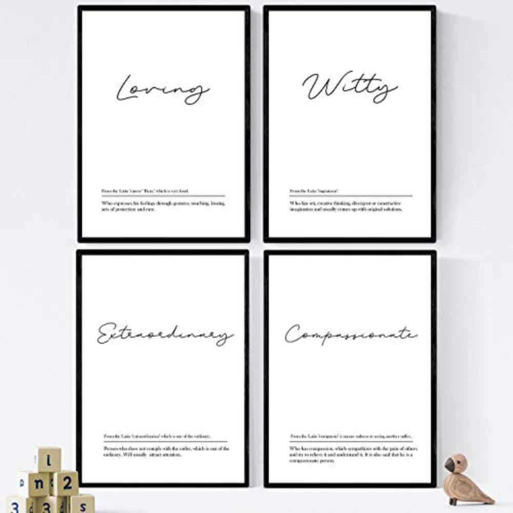 POSTER Set mit 4 Englisch Paar 3 Wörter mit Definitionen A4 Schwarzer Rahmen - Schwarz, Papier (29.7/3cm) - Nacnic