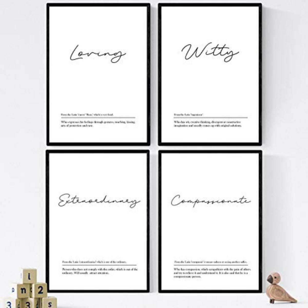 POSTER Set mit 4 Englisch Paar 3 Wörter mit Definitionen A4 Schwarzer Rahmen - Schwarz, Papier (29.7/3cm) - Nacnic