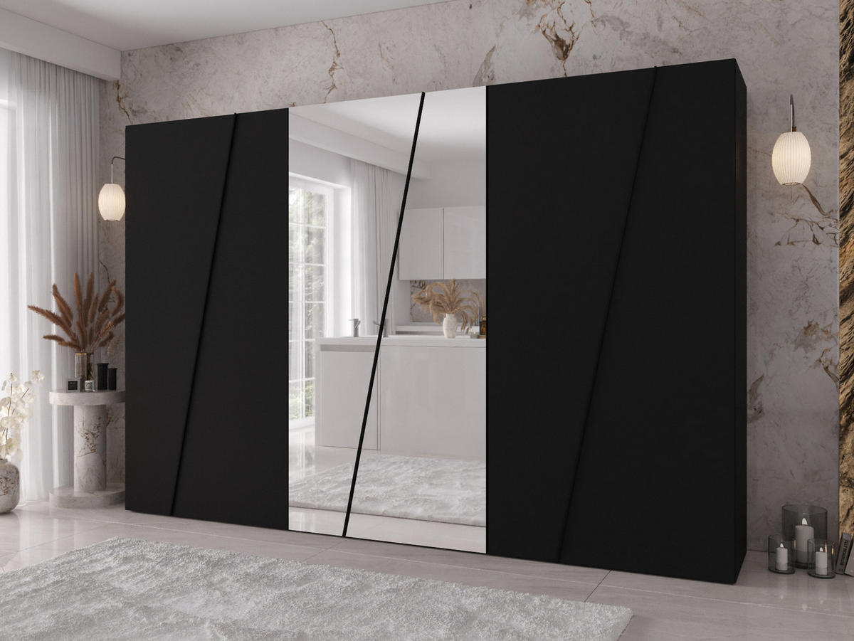 DREHTÜRENSCHRANK Zen 2L 300 cm - Schwarz, Holzwerkstoff/Kunststoff (300/202/50cm) - MIRJAN24