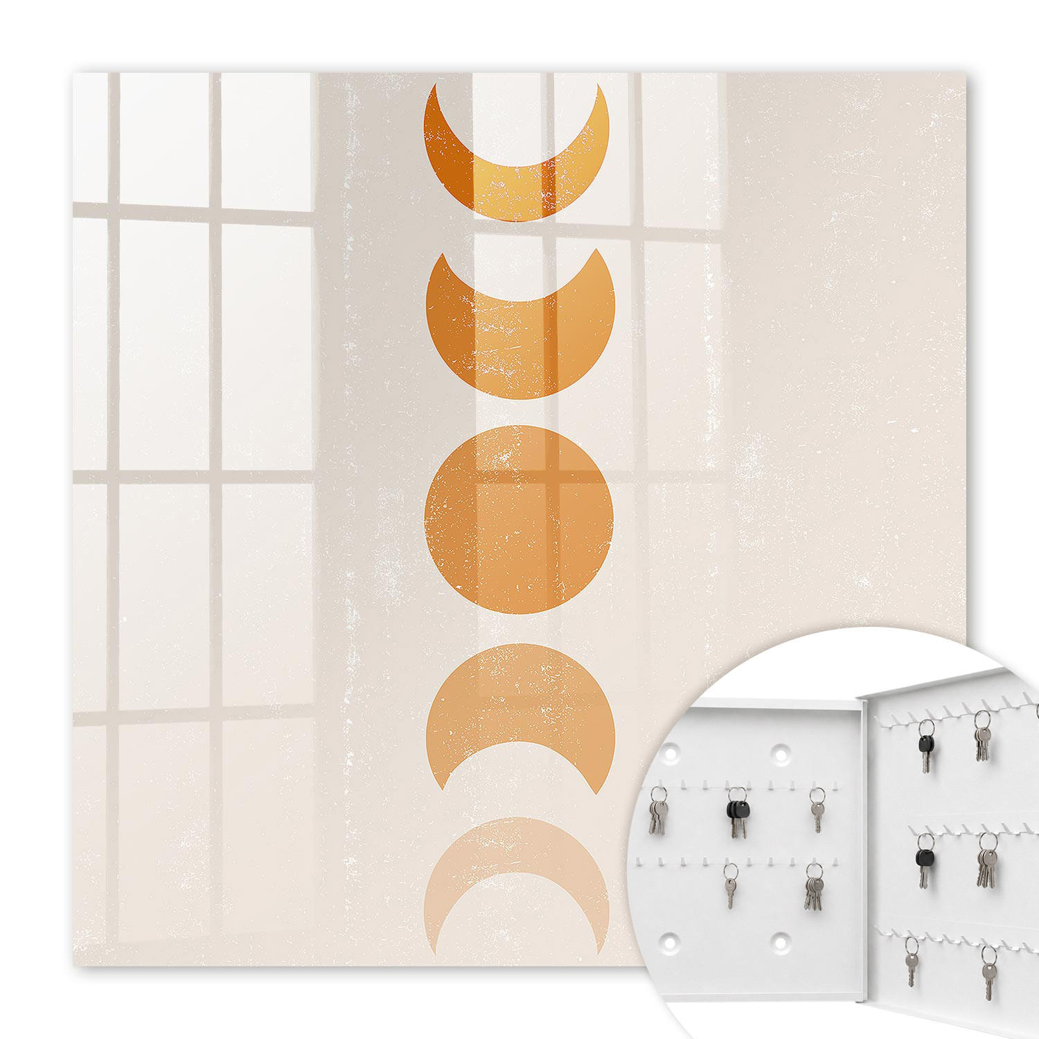 SCHLÜSSELBOX Weiß 30x30 cm – Türöffnung nach rechts - Mondphasen - Orange, Metall (30/30/5cm) - TULUP