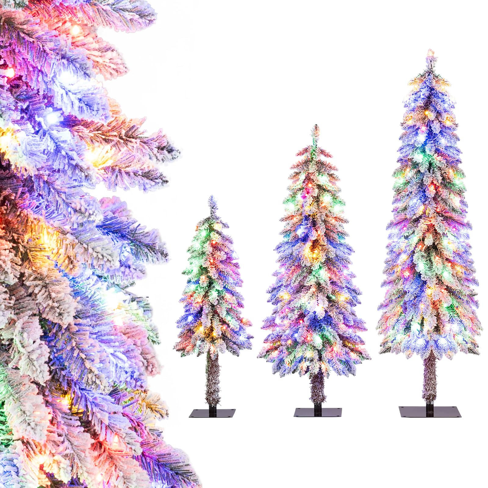 WEIHNACHTSBAUM Tannenform mit Beleuchtung und Schnee 90/120/150 cm weiß(3-tlg) - Weiß, Metall (150cm) - COSTWAY