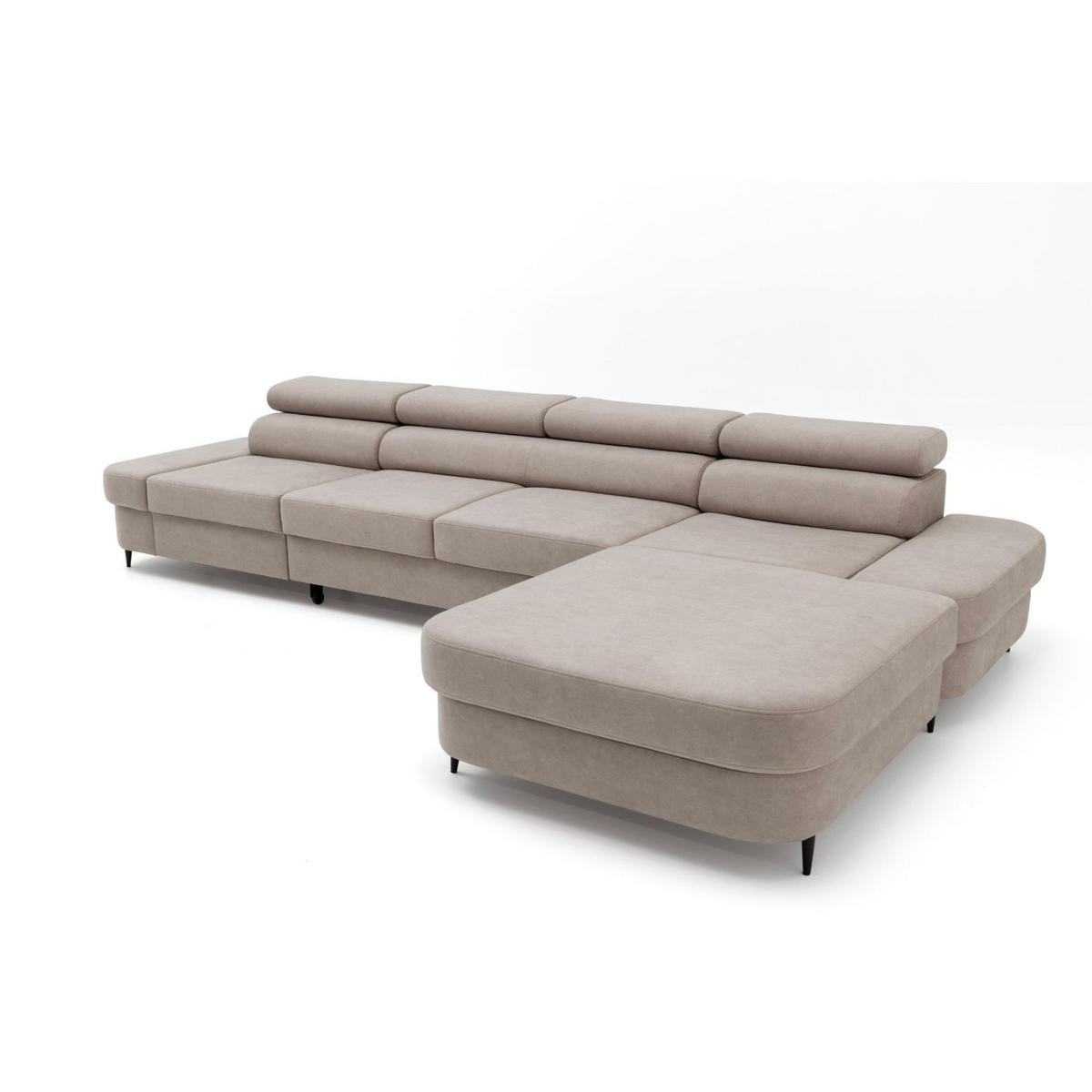 ECKSOFA JAZZ MAXI Rechts mit Schlaffunktion 125x195 Velours Beige - Beige/Schwarz, Holz/Textil (203/350cm) - Muffo