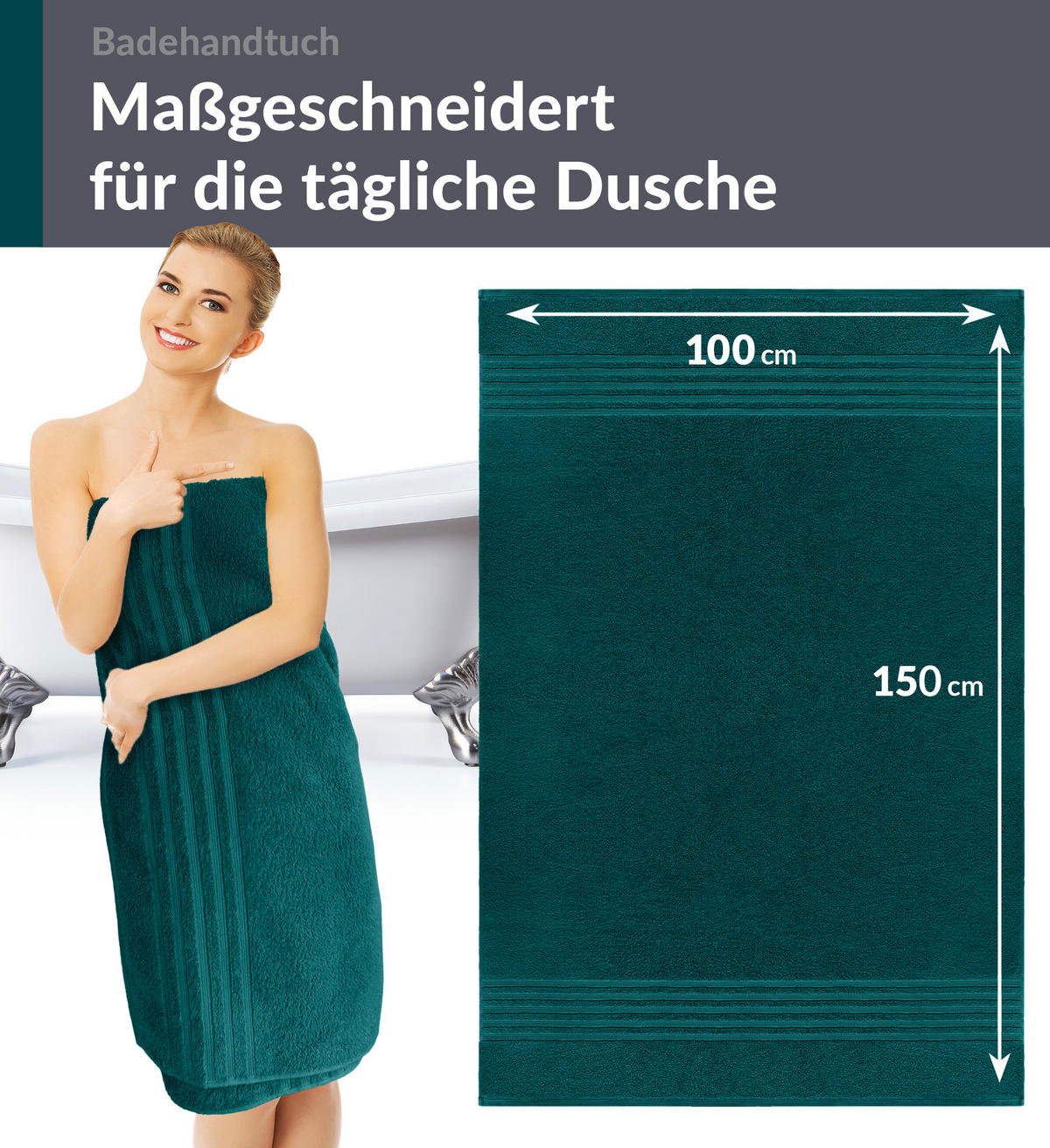 BADETUCH London Opal Grün 2er Set 100x150 - Opal, Textil (100/150cm) - Lashuma