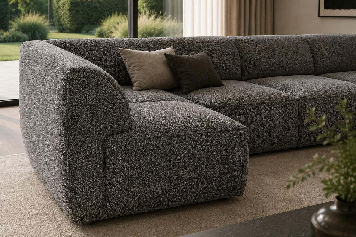 WOHNLANDSCHAFT MOVO - modulares Ecksofa grau – modernes Design und flexible Gestaltung, rechts - Dunkelgrün/Bordeaux, Kunststoff/Textil (156/78/345cm) - KS Home Concept