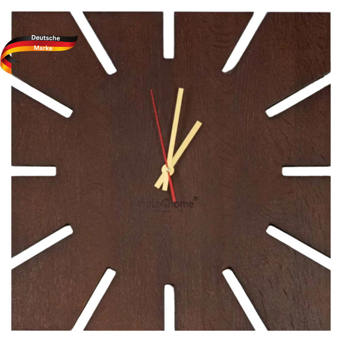 WANDUHR groß Holz SUN HANDGEFERTIGT 29x29 cm Eiche Massiv Geräuschlos - Braun, Holz (29/29/2cm) - DELUKE