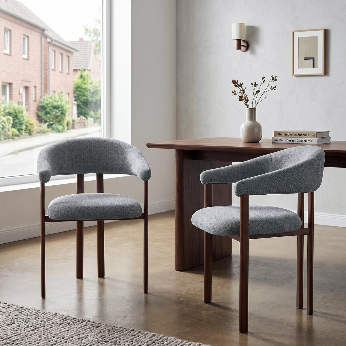 ESSZIMMERSTUHL 2ER-SET aus Stoff mit Metallbeinen, ergonomisch gepolstert im Fass-Design - Grau, Textil (60/80.5/57.5cm) - Urban Meuble