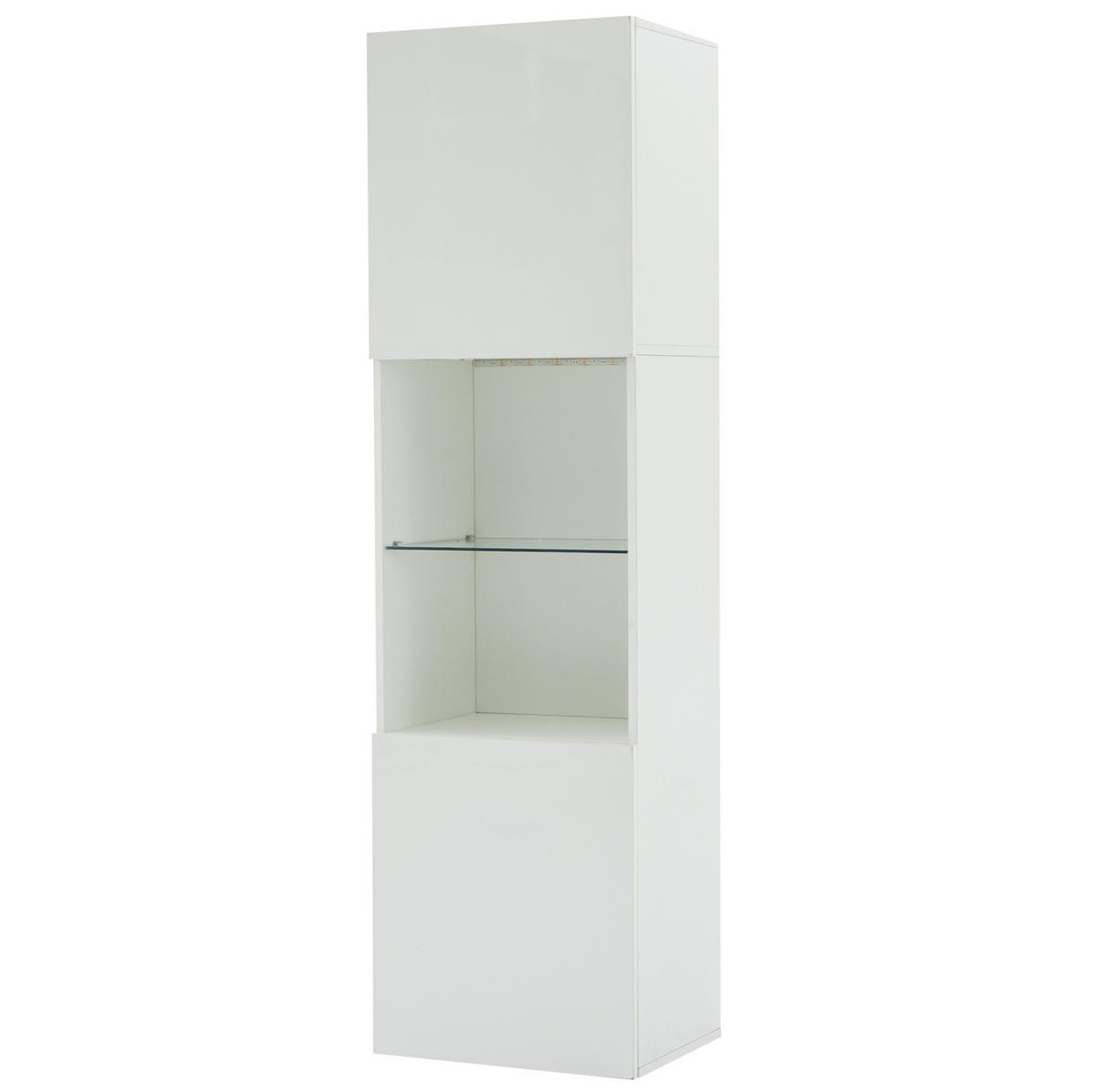 VITRINE 45/35/160 cm in Weiß Hochglanz mit LED-Beleuchtung - Weiß, Holzwerkstoff (45/160/35cm) - Flora Grace
