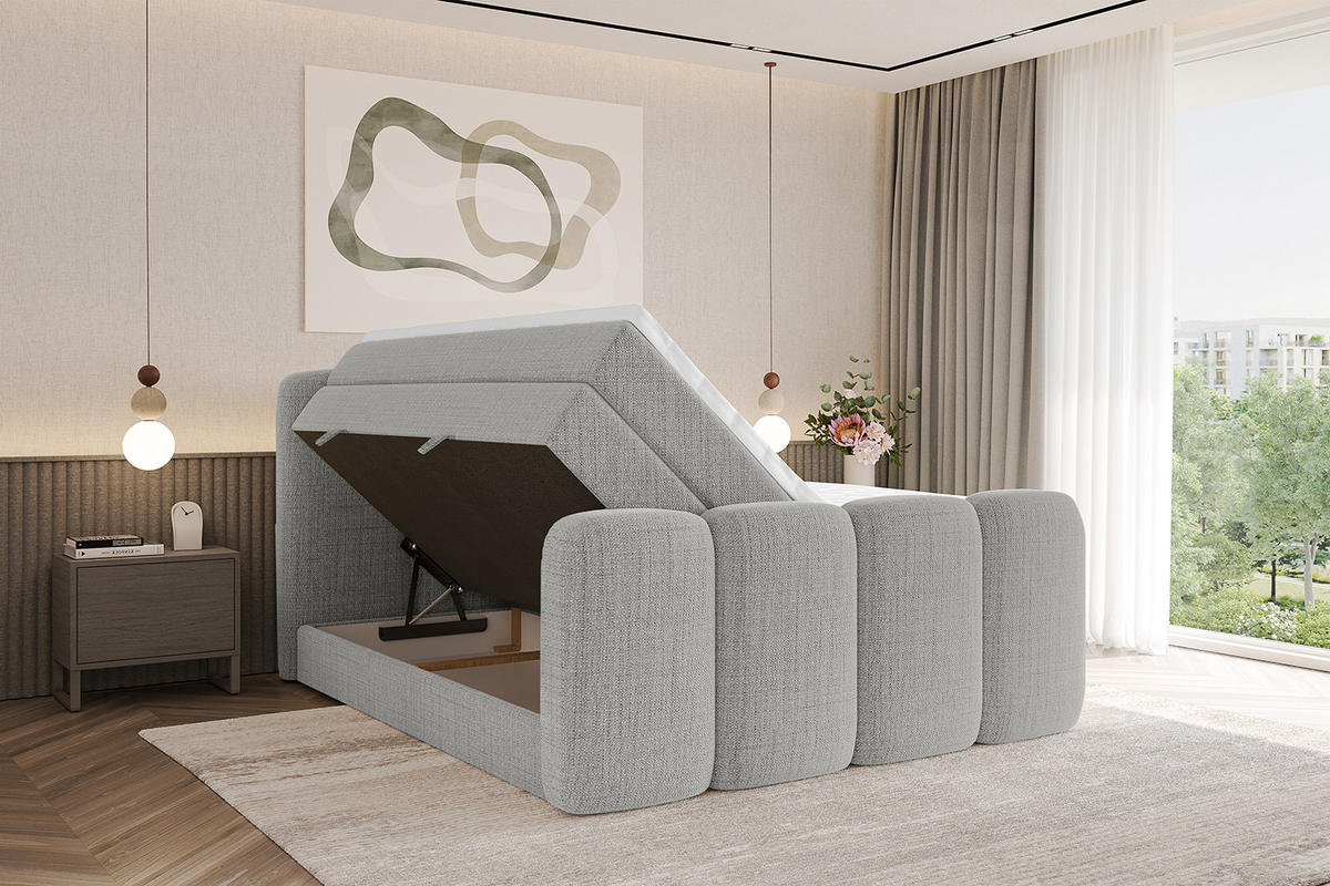 BOXBETT mit Matratze H3|H4 und Lattenrost - NINA-Z KING - 140x200 cm - Hellgrau - Hellgrau, Holzwerkstoff (140/200cm)