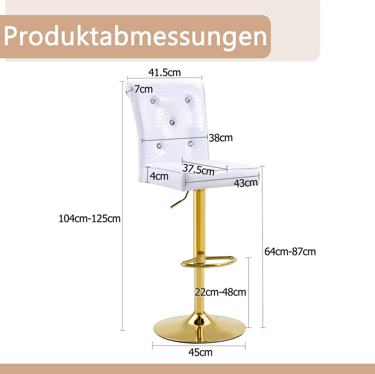 STUHL mit Kristallknopf-Details und wasserdichtem PVC-Bezug - Weiß, Kunststoff (42/125/55cm) - MIVRAY