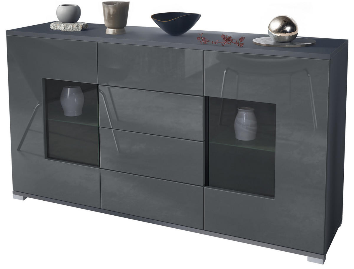 SIDEBOARD Grömitz Grau Hochglanz - Grau, Holzwerkstoff (138.5/75.5/35cm) - Vladon