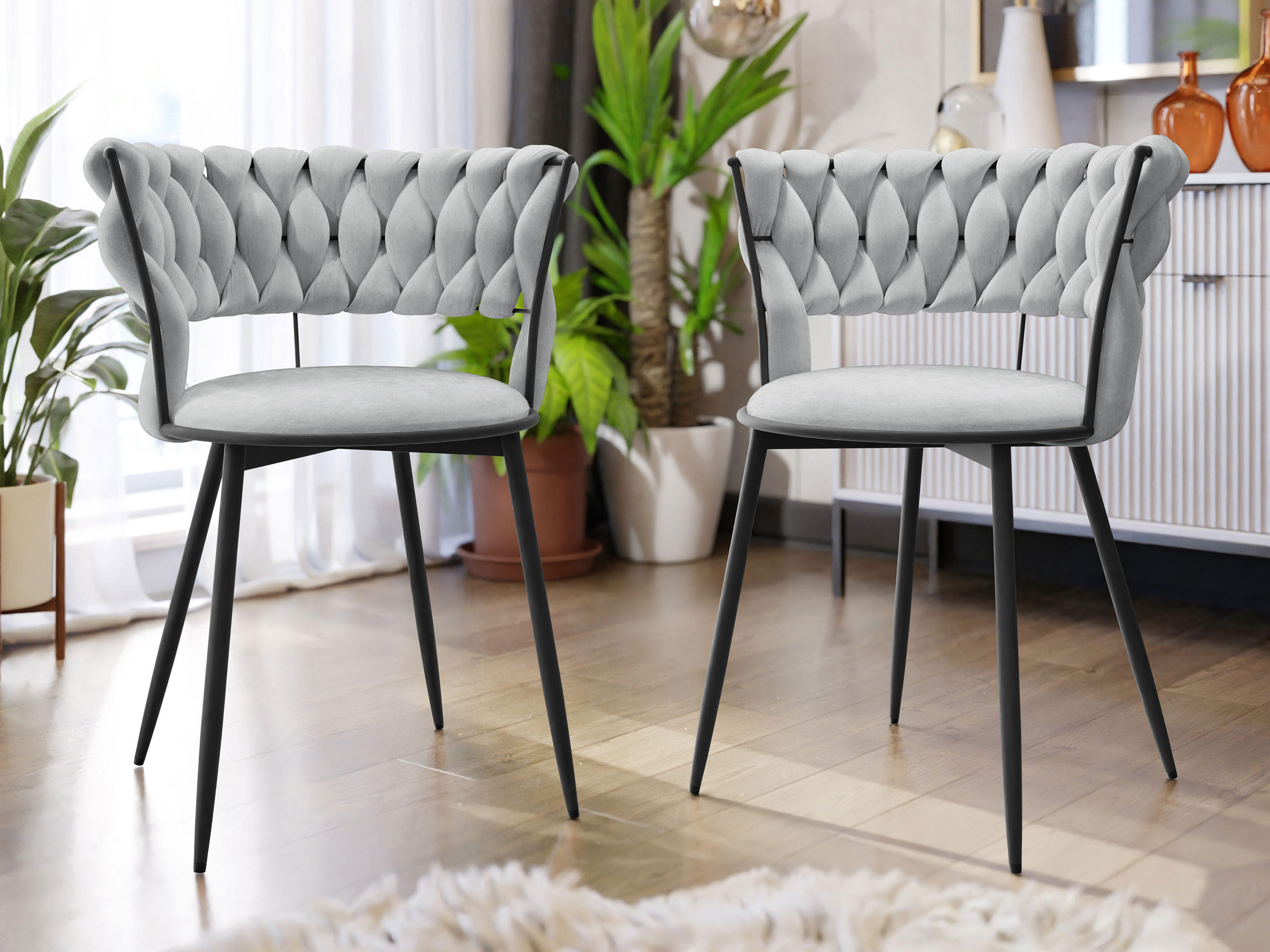 STUHL 2er-Set Muz DC-1141/BK (2 Stück in Samt) - Schwarz/Grau, Textil/Metall (57/74/52cm) - MIRJAN24