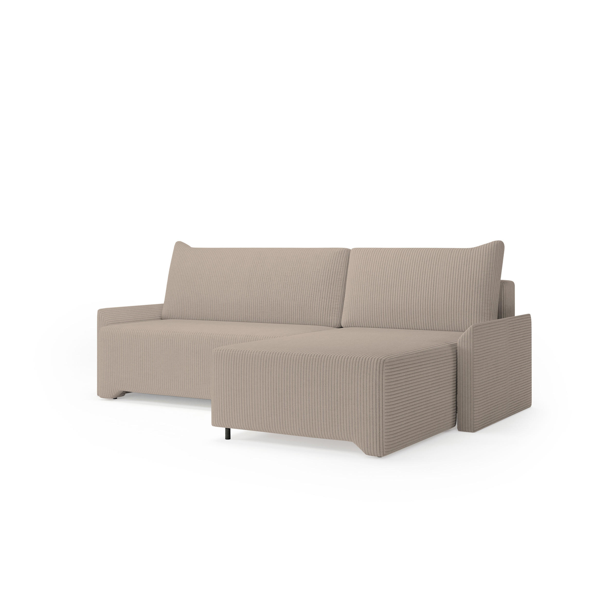 ECKSCHLAFSOFA - Rocky - Rechts, Beige (Poso 02) - Beige/Schwarz, Holzwerkstoff/Metall (245/174cm) - Möblo
