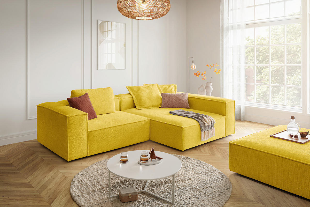 ECKSOFA CARMO Gelb Flachgewebe - Gelb/Schwarz, Kunststoff/Textil (306/191cm) - KAWOLA