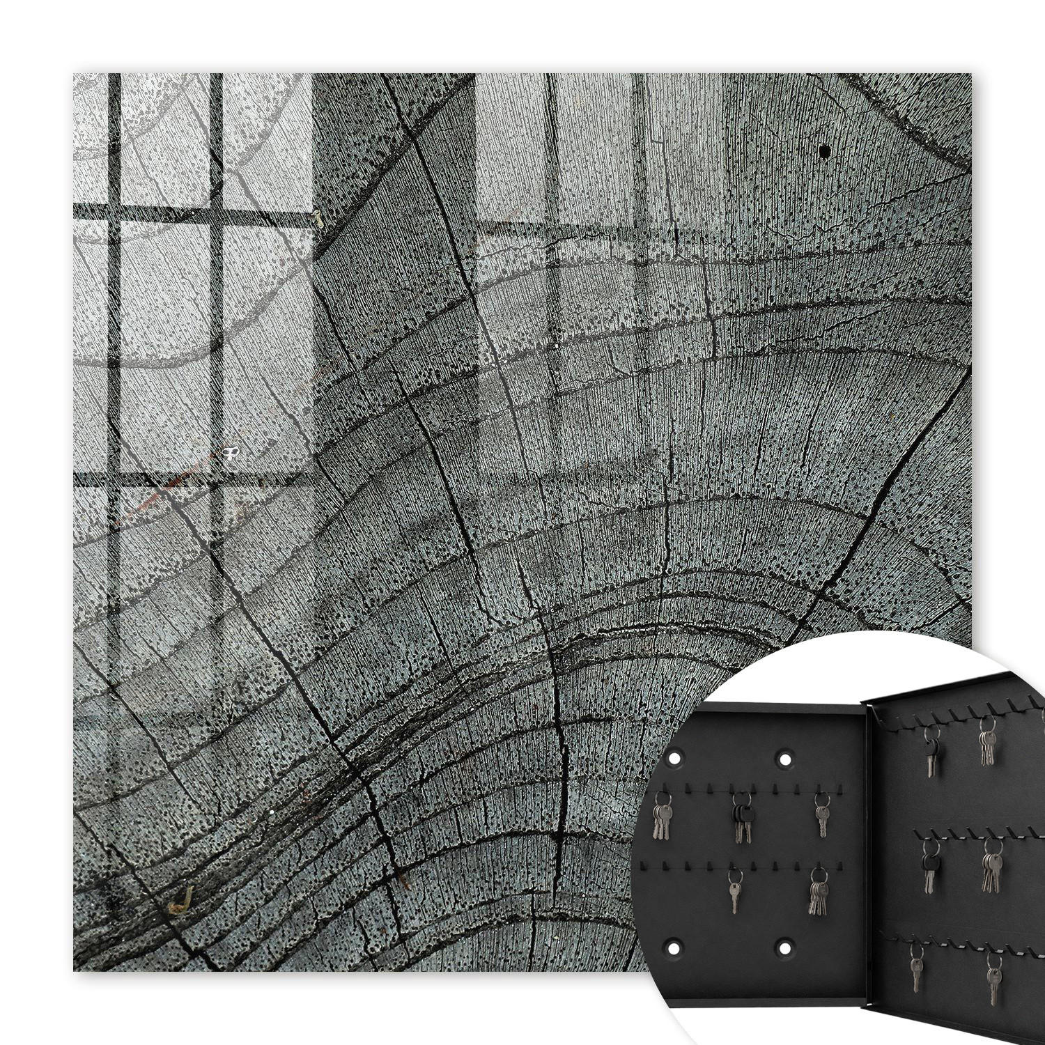 SCHLÜSSELBOX Schwarz 30x30 cm- Türöffnung nach rechts - Baumringe - Grau, Metall (30/30/5cm) - TULUP