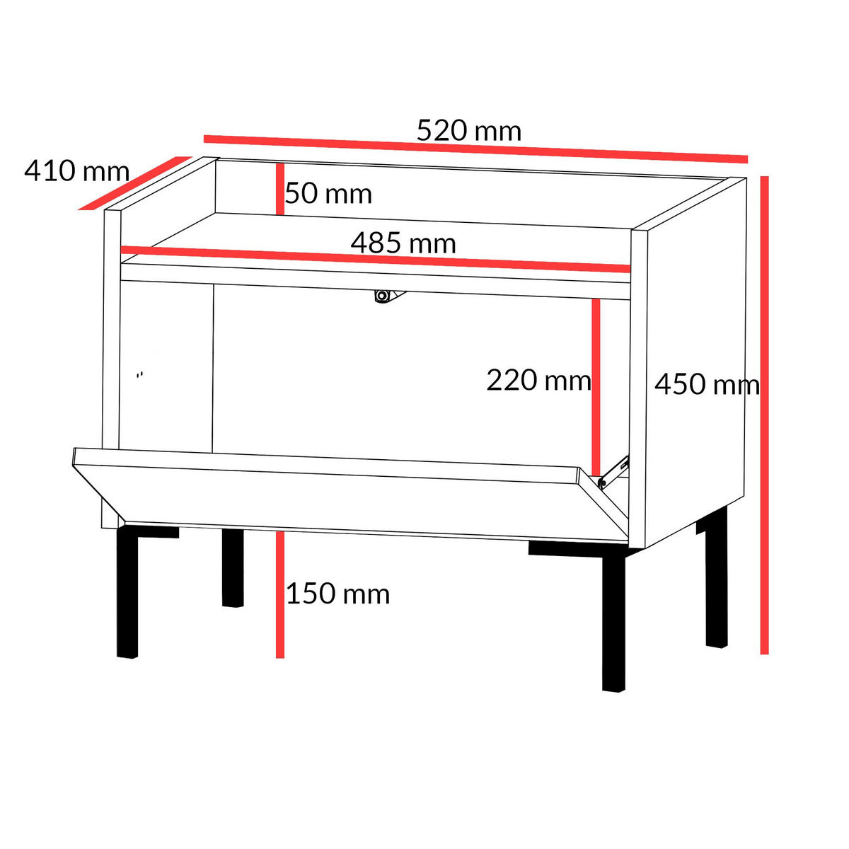 NACHTTISCH auf Beinen Liam 50 Weiß - Schwarz/Weiß, Holzwerkstoff/Metall (52/45/41cm) - mzm24