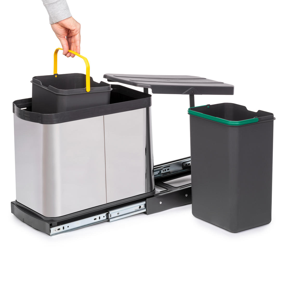 RECYCLINGBEHÄLTER Inox für die Bodenmontage und manuellen/automatic Auszug in Küchenzeilen, 2x12 Liter, Kunststoff und Edelstahl - Edelstahlfarben, Metall (42/29/45.5cm) - EMUCA
