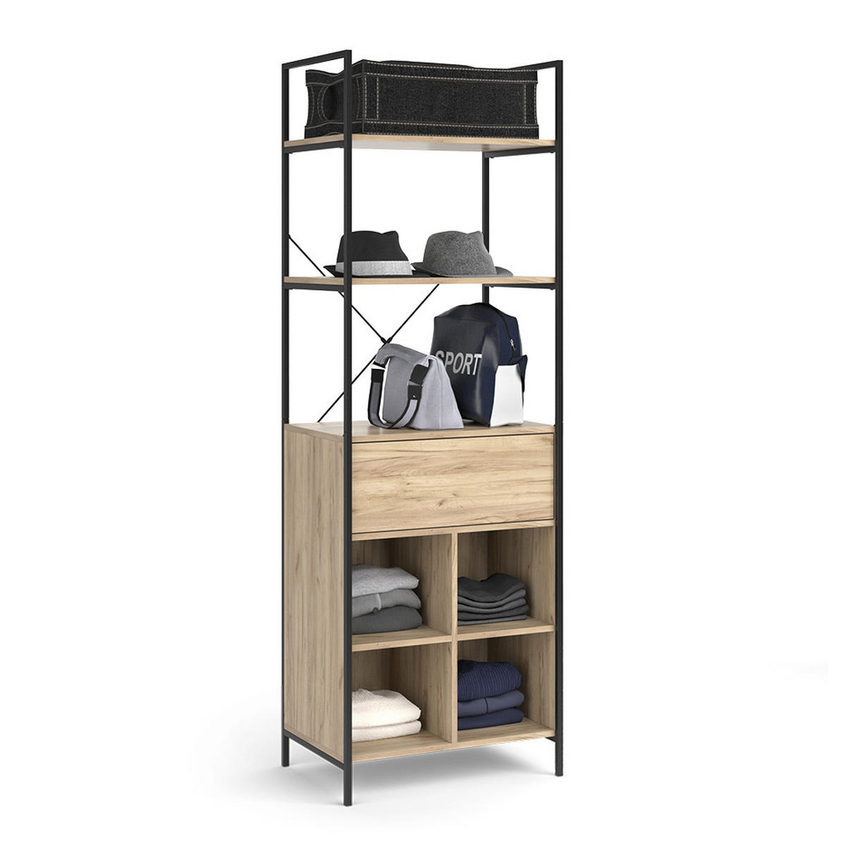 ŠATNÍ SKŘÍŇ Enya Dřevo - přírodní/černá, kompozitní dřevo (60/180/40cm) - Vicco