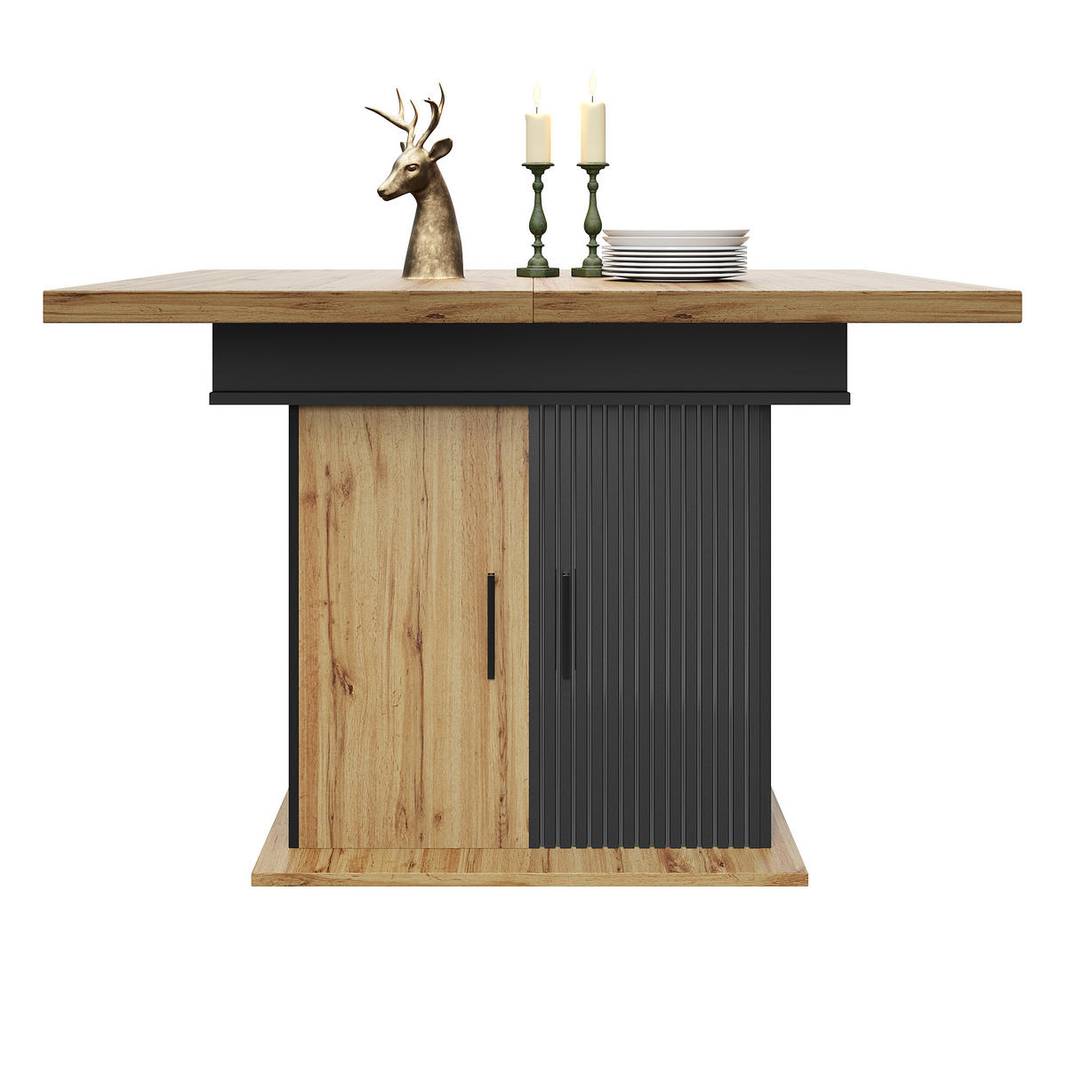 ESSTISCH 110-140x80x75 cm in Natur und Schwarz aus MDF mit Stauraum ausziehbar - Naturfarben, Holzwerkstoff (140/80/75cm) - Modfu