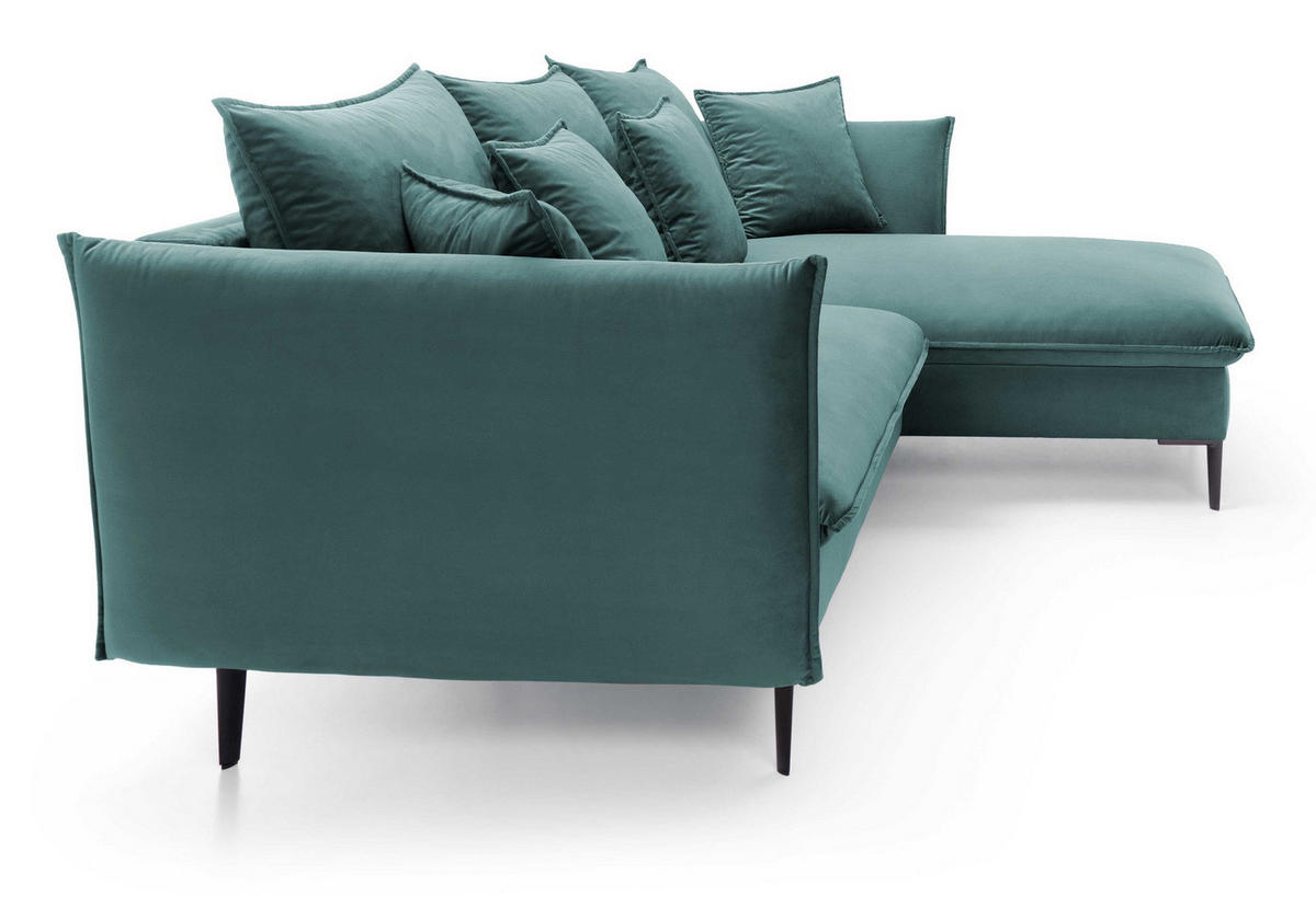 ECKSOFA Flavio mit Schlaffunktion, Bettkasten 260 cm, Rechts, Türkis - Türkis, Holz (167/258cm) - Emporius