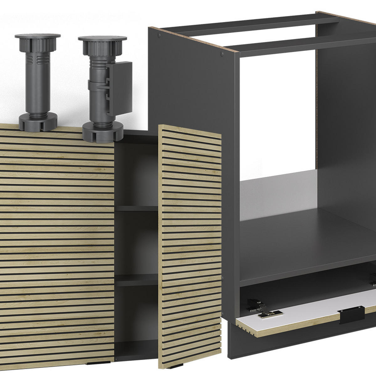 ROHOVÁ KUCHYŇ Fame-Line Dubový panel/antracit - antracitová/barva dubu, kompozitní dřevo (287/81.6/46cm) - Vicco