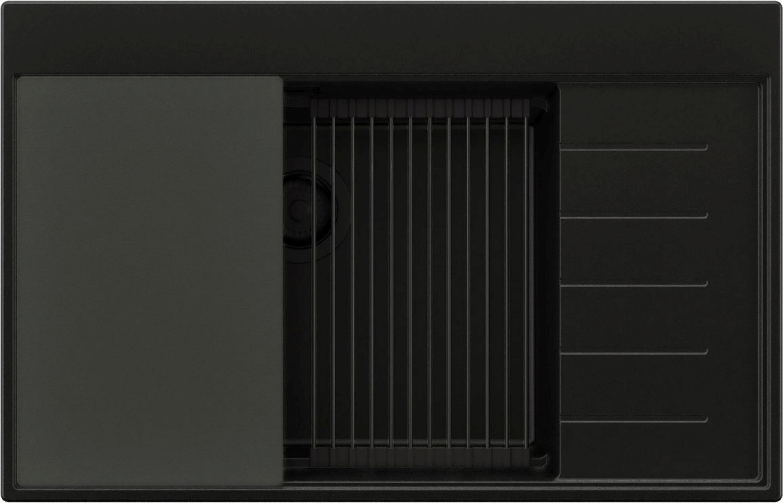 SPÜLBECKEN Sydney, 2-er set Alles Schwarz 78/50 cm 1 Becken + Ablauf-Set + Küchenzubehörset ab 60er Unterschrank - Schwarz, Kunststoff (78/20/50cm) - Primagran