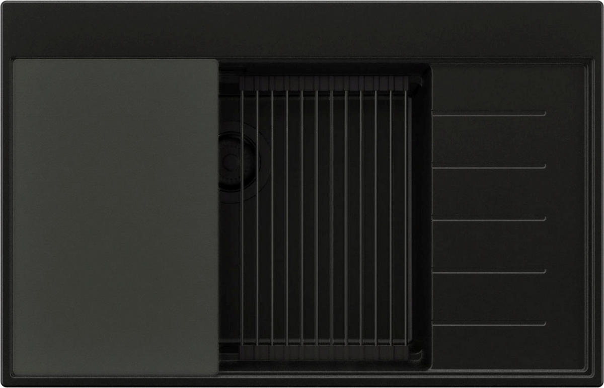 SPÜLBECKEN Sydney, 2-er set Alles Schwarz 78/50 cm 1 Becken + Ablauf-Set + Küchenzubehörset ab 60er Unterschrank - Schwarz, Kunststoff (78/20/50cm) - Primagran