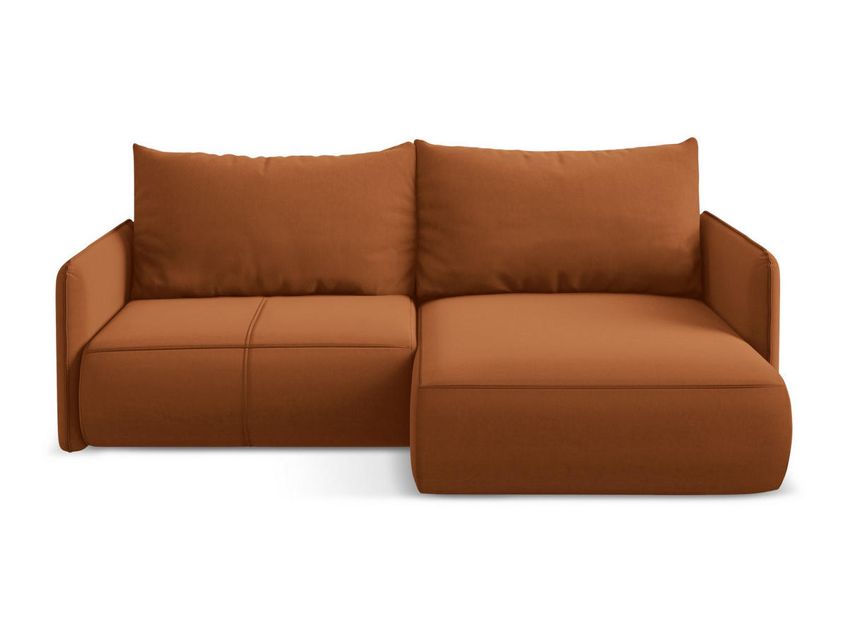 ECKSOFA mit Schlaffunktion Samt Stoff Orange - Terra cotta/Schwarz, Kunststoff/Textil (207/148cm) - Makamii