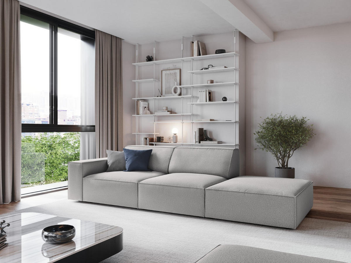 SOFA Jodie aus strukturiertem Stoff hellgrau 3 Sitzplätze - Hellgrau, Textil (102/70/262cm) - Micadoni