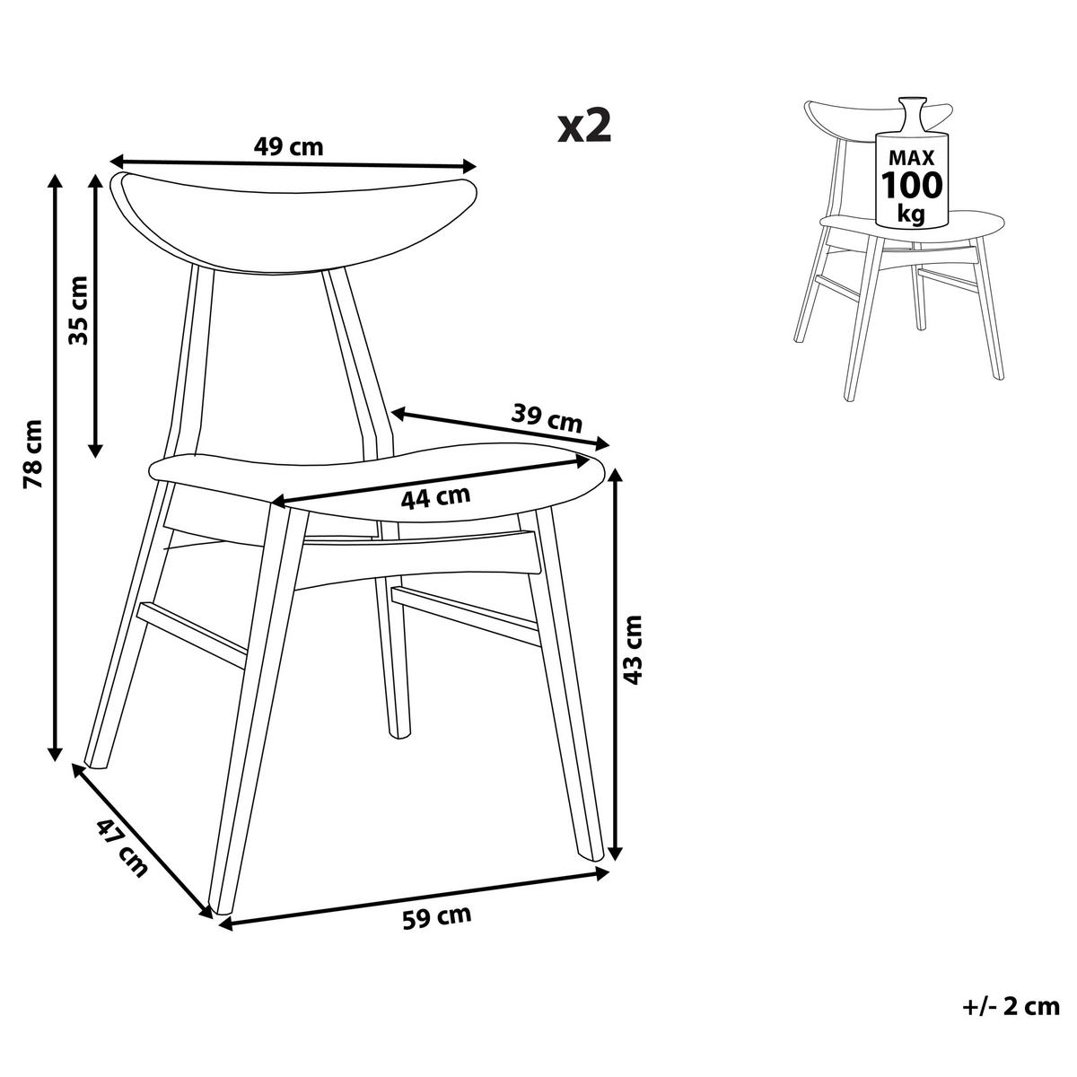 ÉTKEZŐSZÉK 2 darabos Szett Kaucsukfa Szürke Lynn - szürke, textil/fa (49/78/47cm) - Beliani