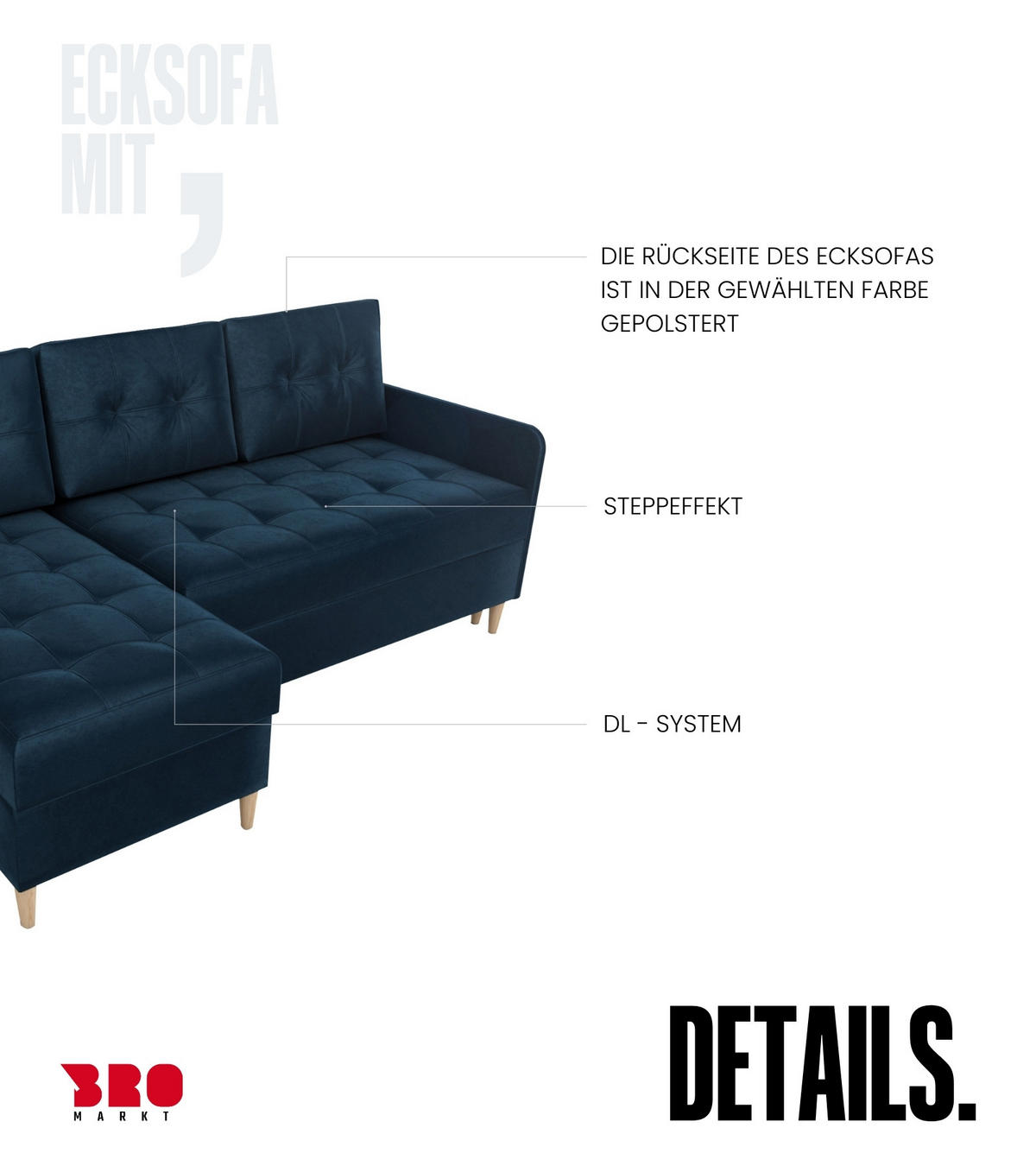 ECKSOFA Fado mit Schlaffunktion Blau Samtstoff - Blau, Textil (210/141cm) - Bromarkt