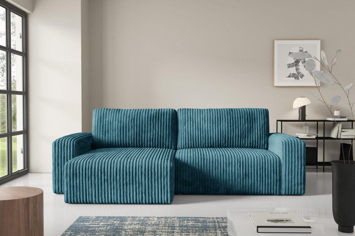 ECKSOFA mit Schlaffunktion Cord Türkis - Türkis, Textil (244/149cm) - Furnisell