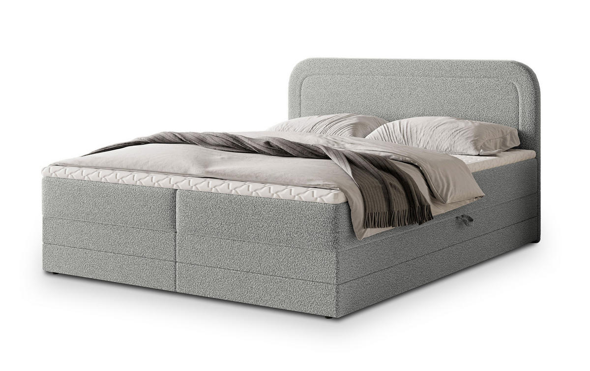 BOXBETT ARMEL 160x200 cm mit Matratze und Topper - Hellgrau - Hellgrau, Holz (160/200cm) - MASSENO