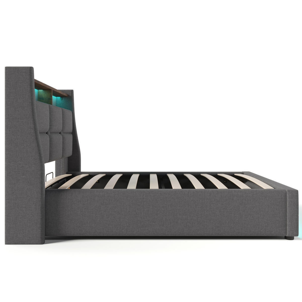 POLSTERBETT mit USB und LED 90x200 cm Leinen Grau mit Matratze - Grau, Metall (90/200cm) - Meubliv