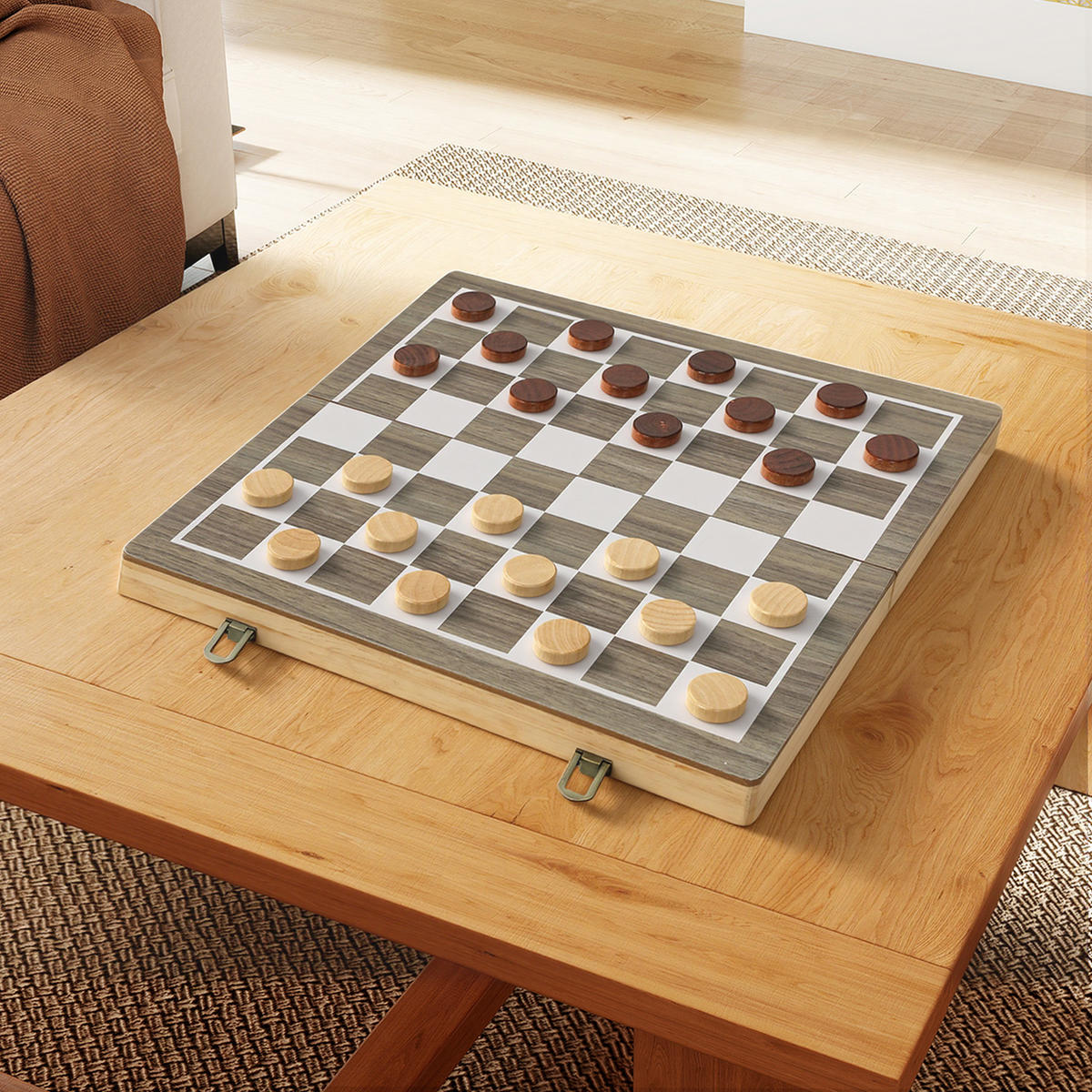 SCHACH & DAME SET DE-10825 2-in-1 im kompakten Holzkoffer Walnuss - Walnussfarben, Holzwerkstoff (38.5/38.5cm) - ComfortXL