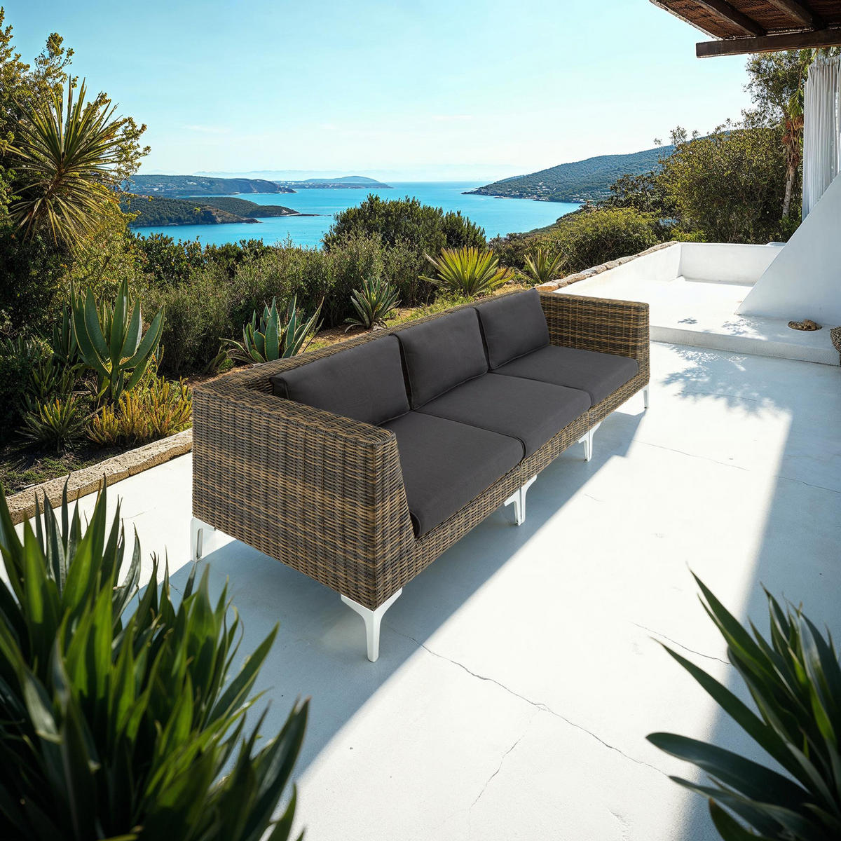 GARTEN-LOUNGE-SET Villanova,kein Aufbau,anthrazit-meliert - Anthrazit, Kunststoff - tectake
