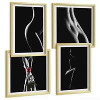 BILDER SET 4er Set - 50x50 cm & 40x60 cm Goldrahmen - Schwarze und weiße weibliche Formen - Goldfarben, Kunststoff (50/50cm) - TULUP