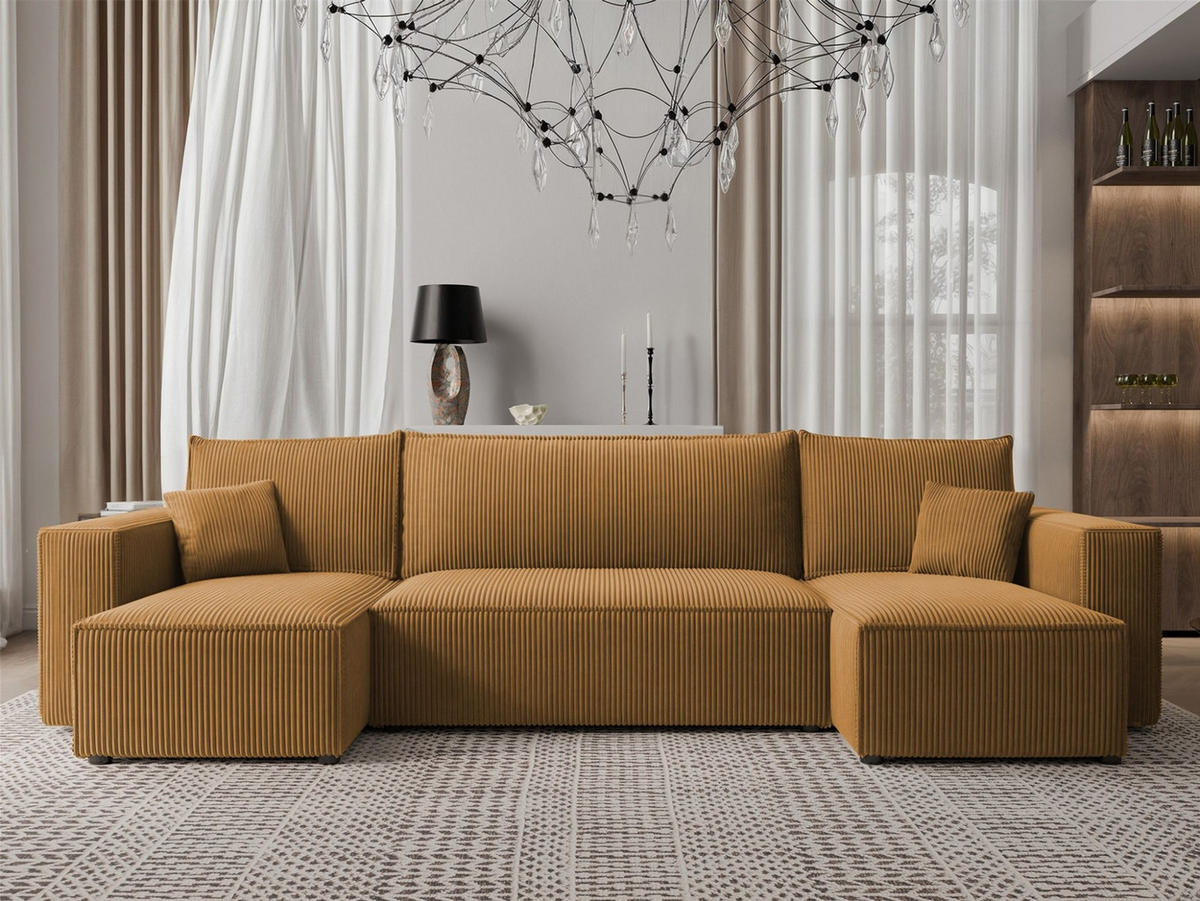 WOHNLANDSCHAFT Adara Schlaffunktion - Gelb, Holzwerkstoff/Textil (312/83/145cm) - Fun Möbel