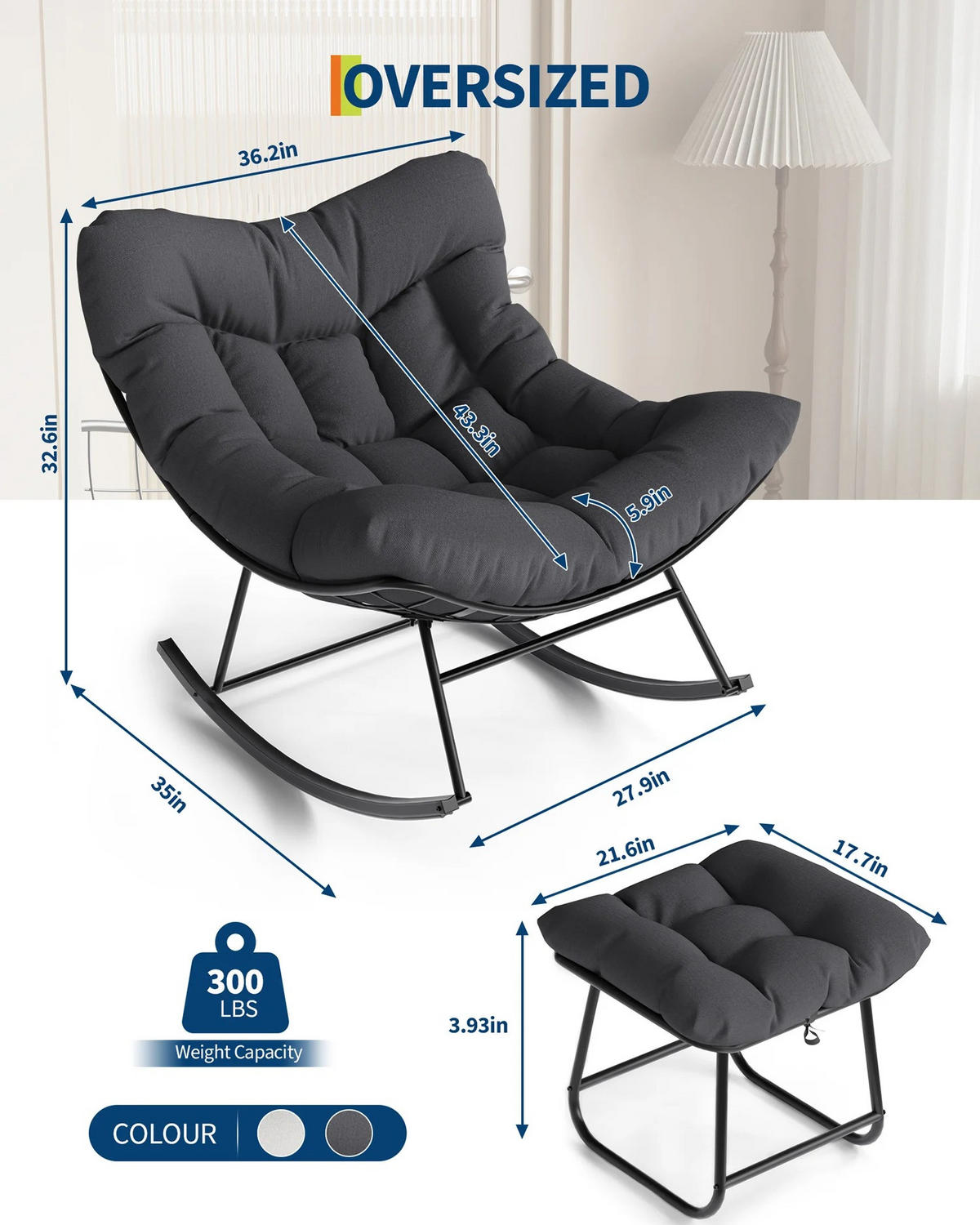 SCHAUKELSTUHLMIT Hocker, Outdoor Papasan, mit Metallrahmen, Weiß - Weiß, Textil (71/82.8/89cm) - Kaket